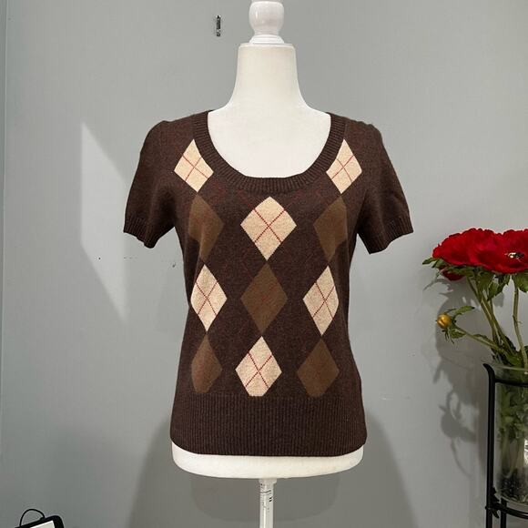 NEW Marina Luna Cashmere Argyle Classic Preppy Timeless Layering Sweater S NWOT - Picture 14 of 15